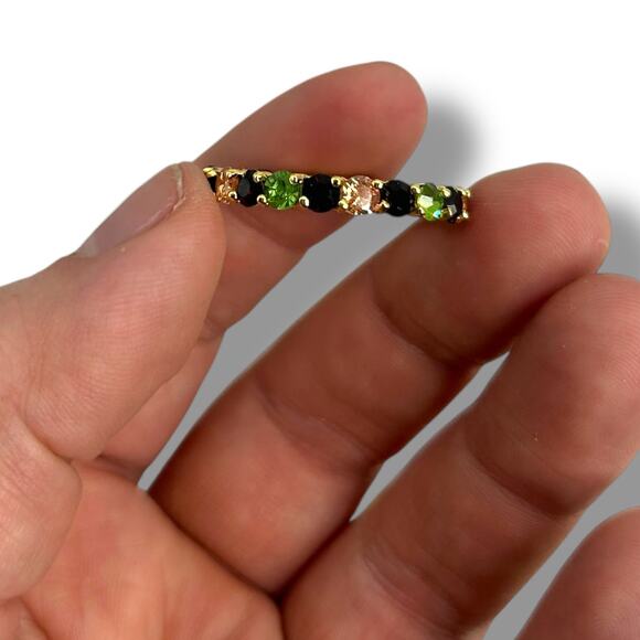 NEW Charter Club Gold Plate Multicolor Crystal Ring Size 11 Green Red Band - Picture 6 of 10